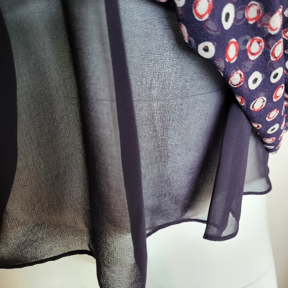 Diane Von Furstenberg blue polka-dot long sleeve sheer silk Flowy Summer blouse - Picture 8 of 15